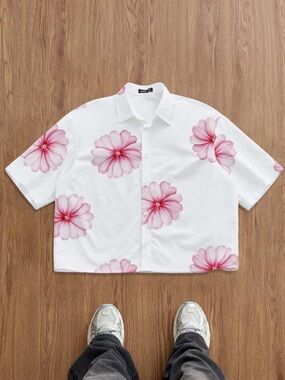 SHEIN Floral Cropped Button-Down Shirt